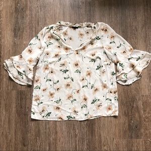Ann Taylor Factory Short Bell Sleeve Floral Blouse